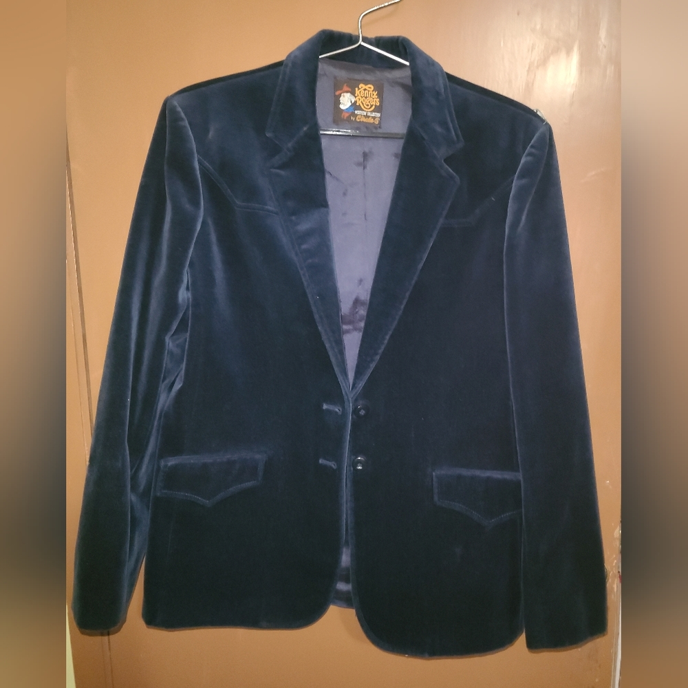 Vintage Blue Velvet Blazer Jacket Size 16